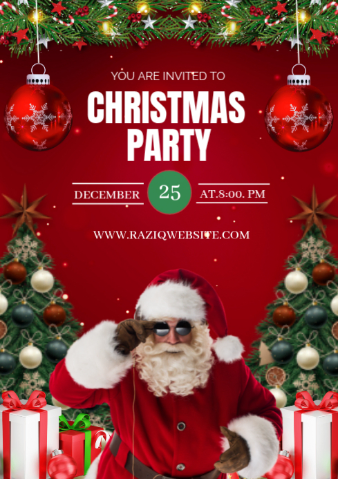 Plantilla de Red Joyful Christmas Party A4 | PosterMyWall