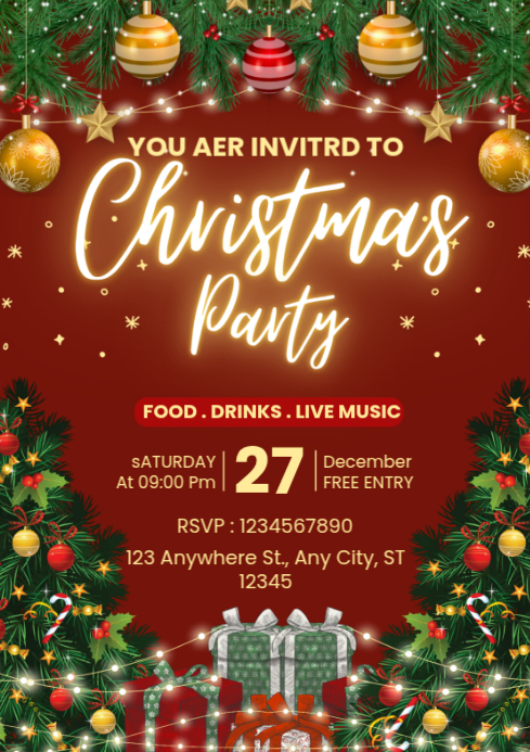 Red Joyful Christmas Party A4 Template | PosterMyWall