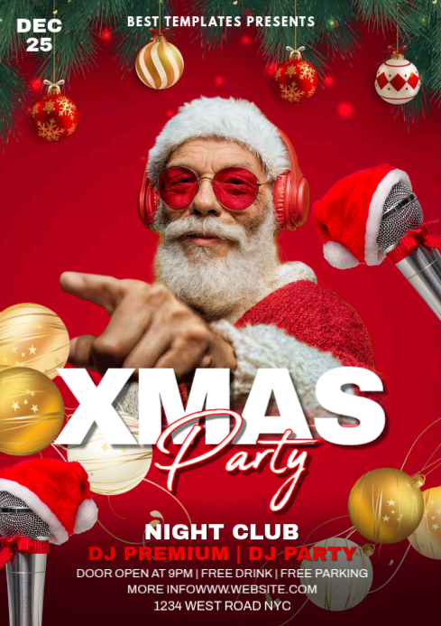 Red Joyful Christmas Party A4 Template | PosterMyWall