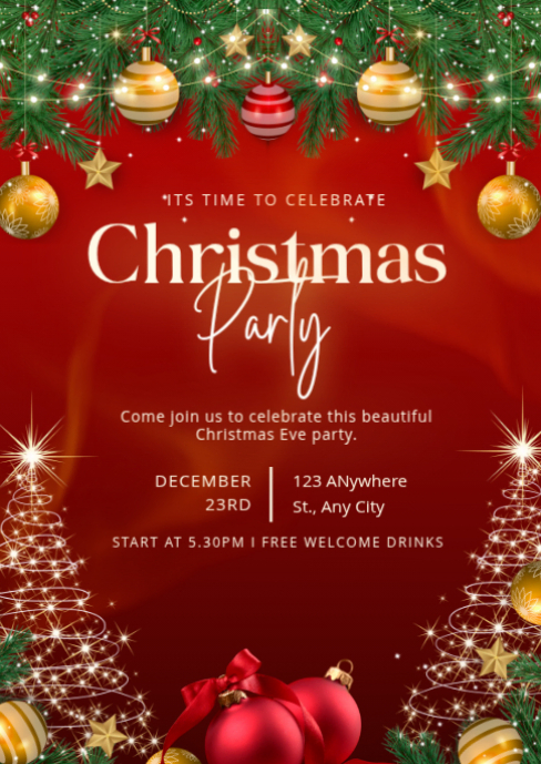 Red Joyful Christmas Party Invitation Flyer A6 Template | PosterMyWall