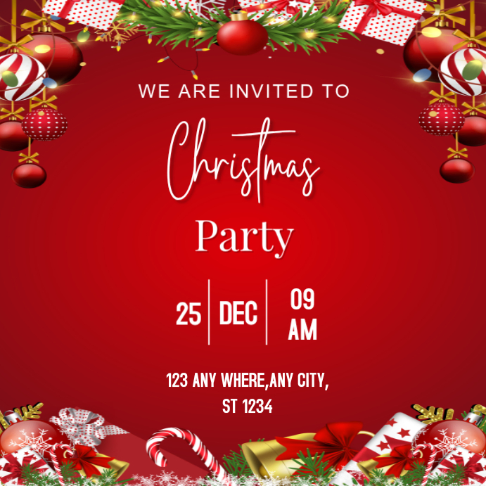 Red Joyful Christmas Party Red Floral Border Instagram Post Template ...