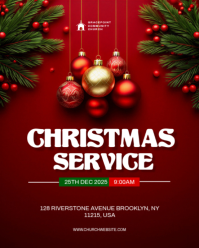 Red Joyful Christmas Service Church Flyer Template \ Red & Gold Holiday Event Poster Instagram Portr