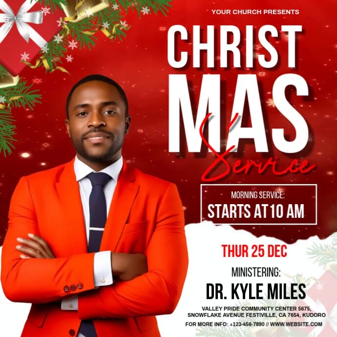 Red Joyful Christmas Service  Square (1:1) 方形(1:1) template