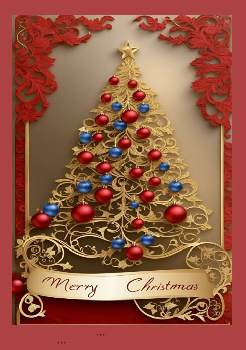 Plantilla de Red Joyful Christmas Tree A5 | PosterMyWall