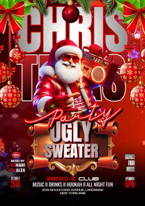 Red Joyful Christmas Ugly Sweater Party A4 Template | PosterMyWall