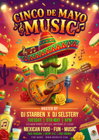 Red Joyful Cinco de Mayo Music Event A4 template