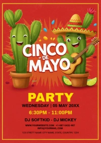 Red Joyful  Cinco De Mayo Party  A4 Template