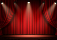 Red Joyful Curtain Stage Backdrop With Spotlights A6 template