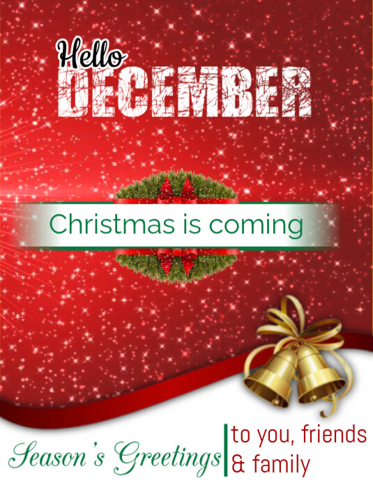 Red Joyful December New Month Season's Greeting Cards Template Flyer ...
