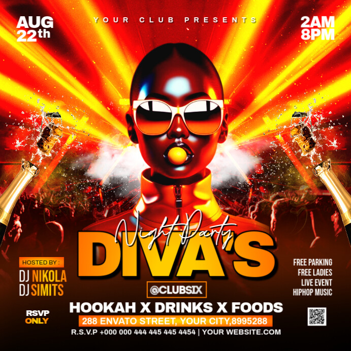 Red Joyful  Diva's Night Party  Instagram Post template