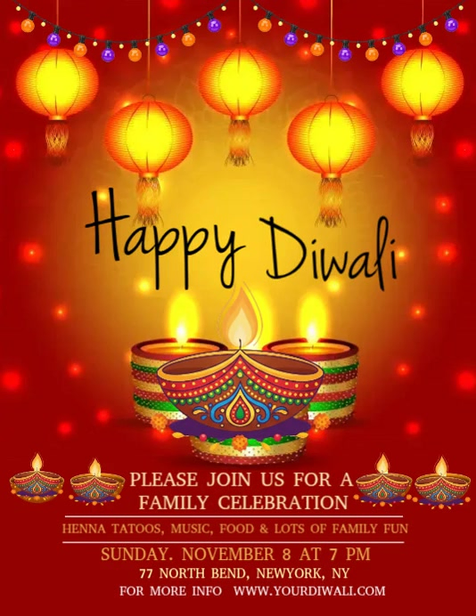 Red Joyful Diwali Celebration Flyer Video Template | PosterMyWall