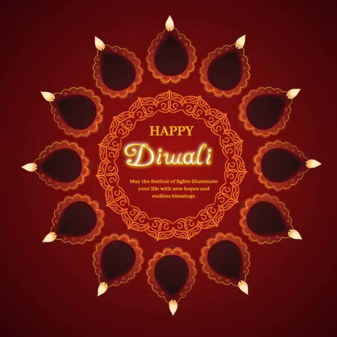 Red Joyful Diwali  Square (1:1) template