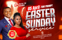 Red Joyful Easter Sunday Service Tabloid Tablóide template
