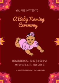 Red Baby Naming Ceremony A6 Template