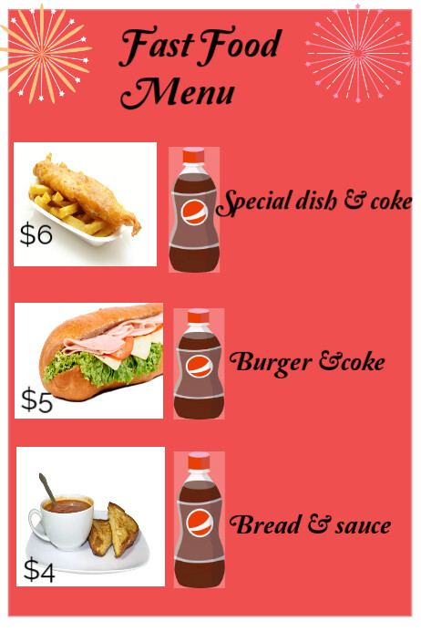 Copy of Red Joyful Fast Food Menu Poster | PosterMyWall