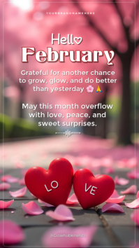 Red Joyful February Hello Design - Love Is In The Air Instagram Story template