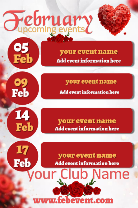 Copy of Red Joyful February Upcoming Events Flyer Pinterest Graphic ...