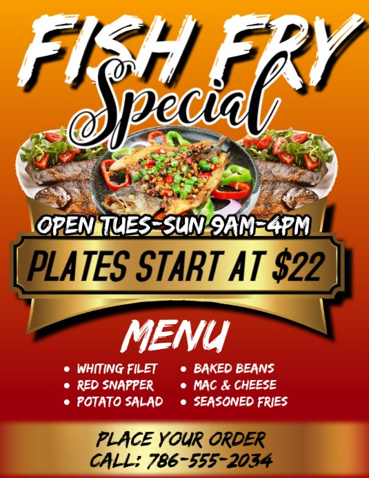 Red Fish Fry Menu Flyers Template | PosterMyWall