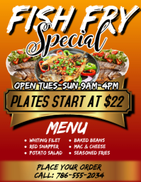 Red Joyful Fish Fry Menu Flyer Løbeseddel (US Letter) template