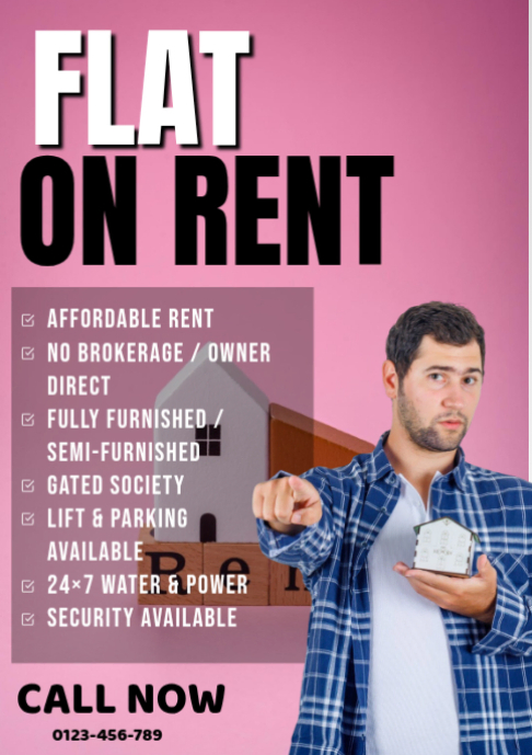 Copy of Red Joyful Flat On Rent A2 | PosterMyWall
