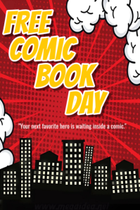 Red Joyful Free Comic Book Day Poster Affiche template