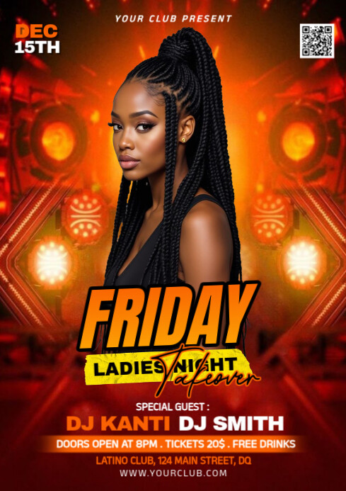 Red Joyful Friday Ladies Night Takeover A4 template
