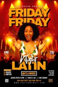 Red Joyful Friday Latin Night Party Flyer Poster template
