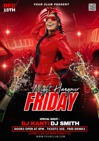 Red Joyful Friday Night Party A4 template