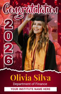 Red Joyful Graduation Announcement Half Page Wide Halv side bred template