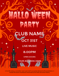 Merah Halloween Party Ulotka Template
