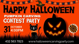 Red Red Joyful Halloween Pumpkin Carving Party Digital Display (16:9) Digitalt display Template