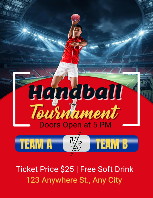 Red Joyful Handball Tournament Flyer Template | PosterMyWall