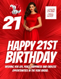 Red 21st Birthday Celebration Løbeseddel Template