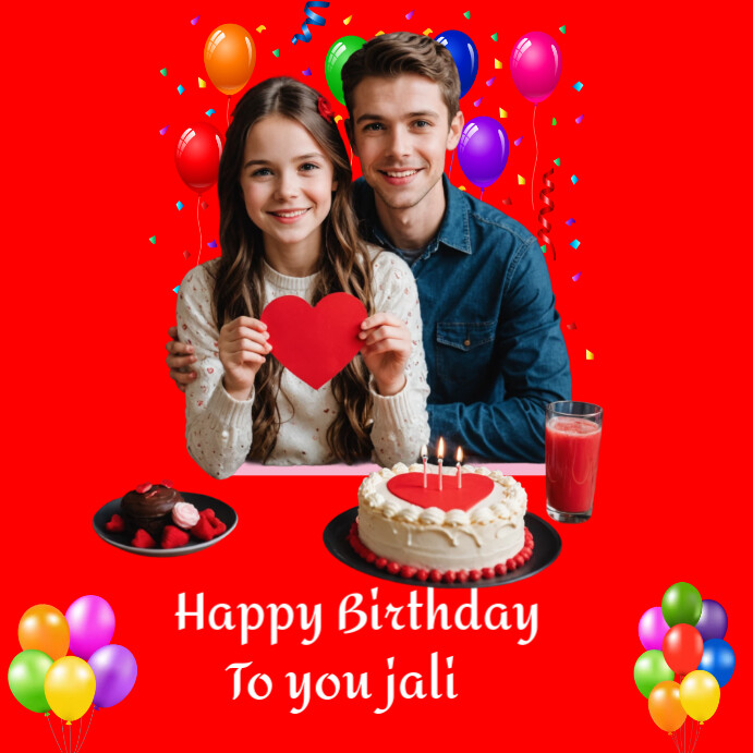 Red Joyful Happy Birthday Instagram Post เทมเพลต | PosterMyWall