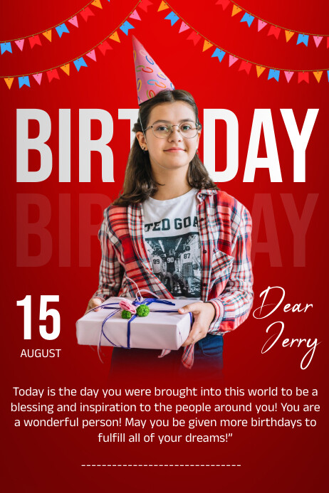 Happy Rd Poster Red Joyful Happy Birthday Poster Template | PosterMyWall