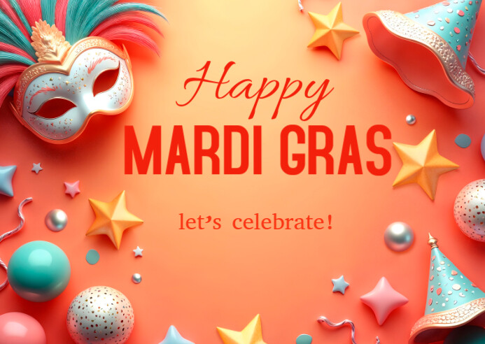 Red Joyful Happy Mardi Gras Postcard Ikhadi leposi template
