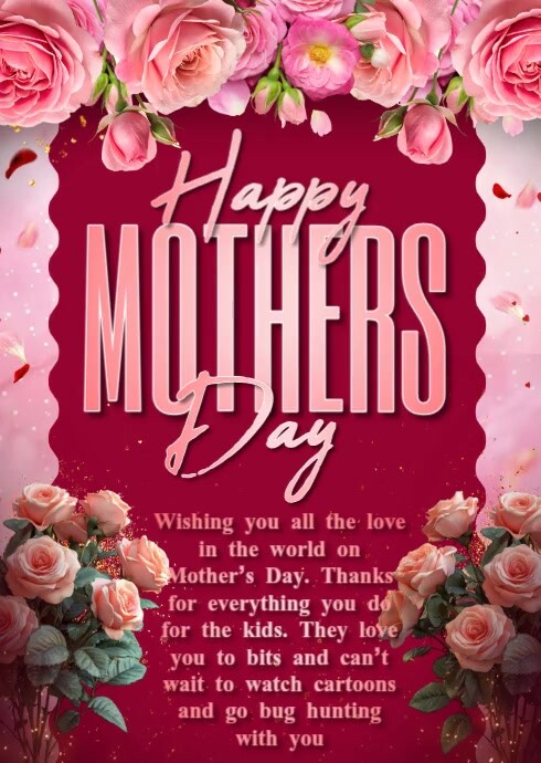Red Joyful Happy Mother's Day A6 template