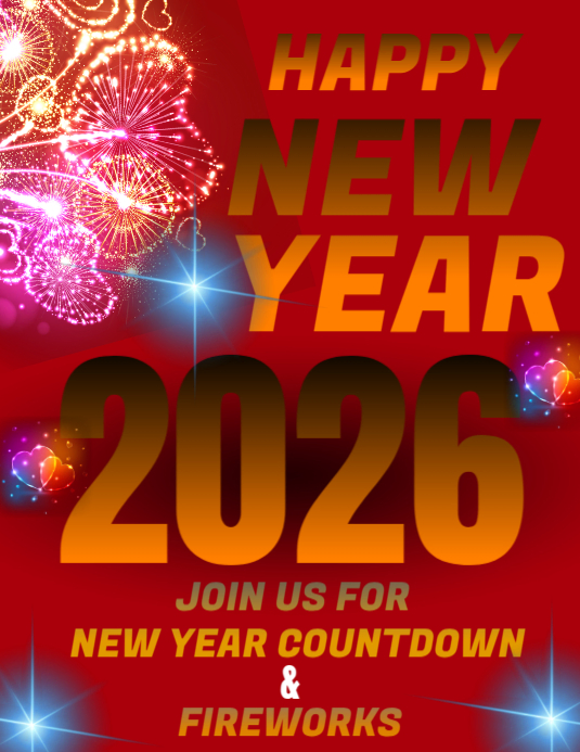 Plantilla de Red Joyful Happy New Year 2026 Flyer | PosterMyWall