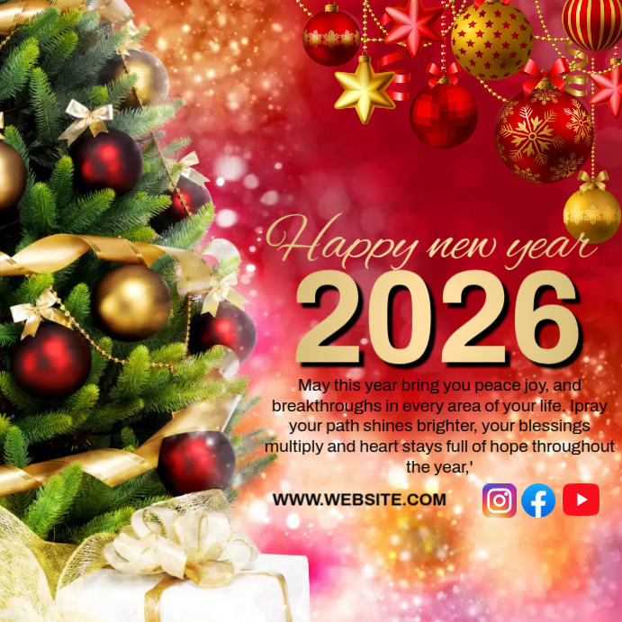Red Joyful Happy New Year 2026 Instagram Post Template | PosterMyWall