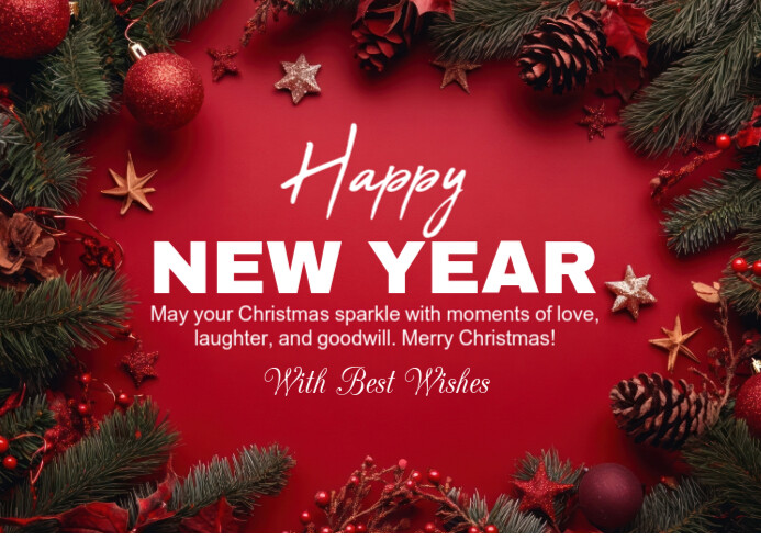 Copy of Red Joyful Happy New Year Postcard | PosterMyWall