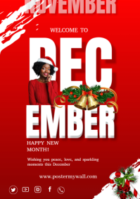 Red Joyful Hello December  A3 template