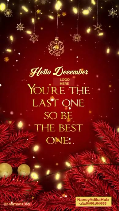 Red Joyful Hello December Christmas Vibes Video – Motivational Holiday Clip Digital Display (9:16) template