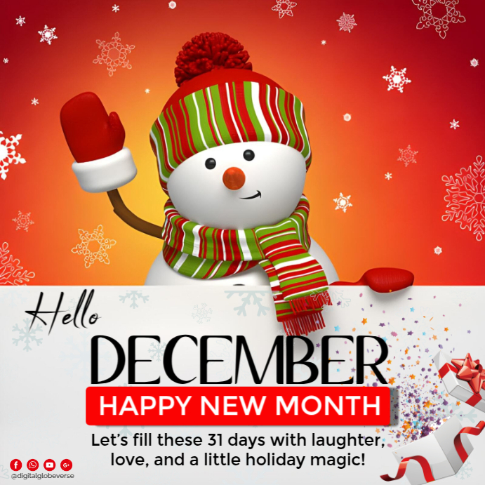 Red Joyful Hello December Square (1:1) Template | PosterMyWall