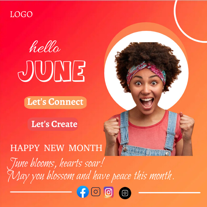 Modèle Red Joyful Hello June Instagram Post | PosterMyWall
