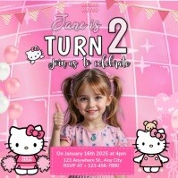 Red Joyful Hello Kitty Birthday Invitation Instagram Post template