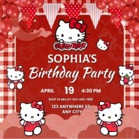 Red Joyful Hello Kitty Birthday Party Instagram Post template