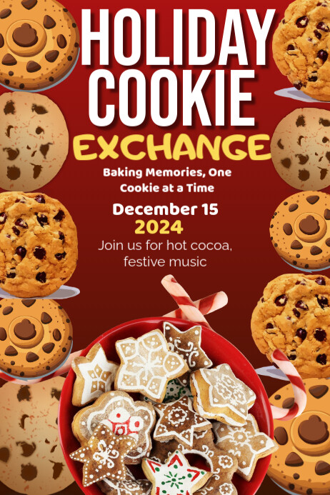 Cookies Stack Poster Red Joyful Holiday Cookie Exchange Poster Template | PosterMyWall