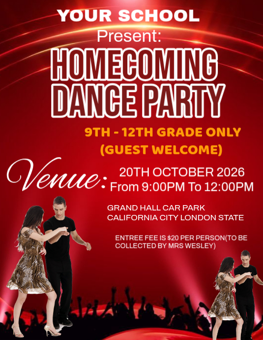 Red Joyful Homecoming Dance Party Flyer Template | PosterMyWall