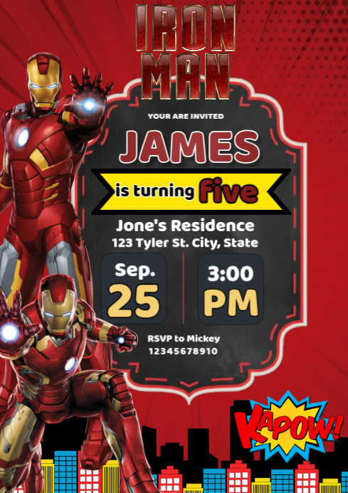 Red Joyful Iron Man Birthday A4 Template | PosterMyWall