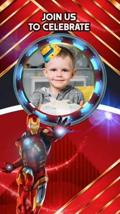Red Joyful Iron Man Theme Birthday Digital Di template